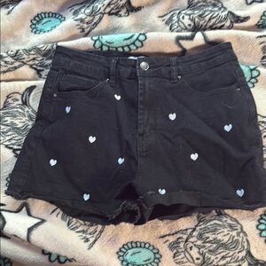 Black Heart-Patterned Women's Shorts